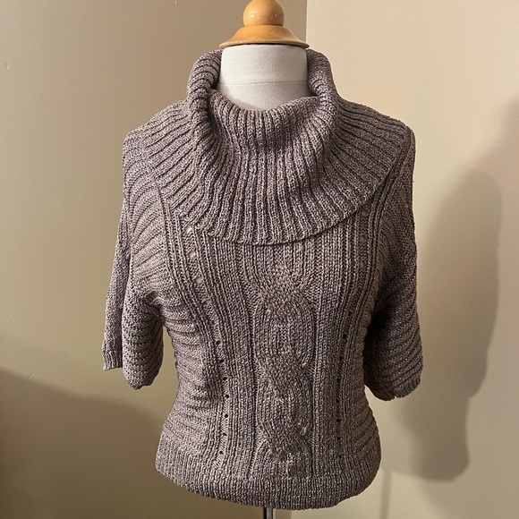 INC International Concepts Brown Shimmer Turtleneck Short Sleeve Sweater Sz S - Picture 1 of 6